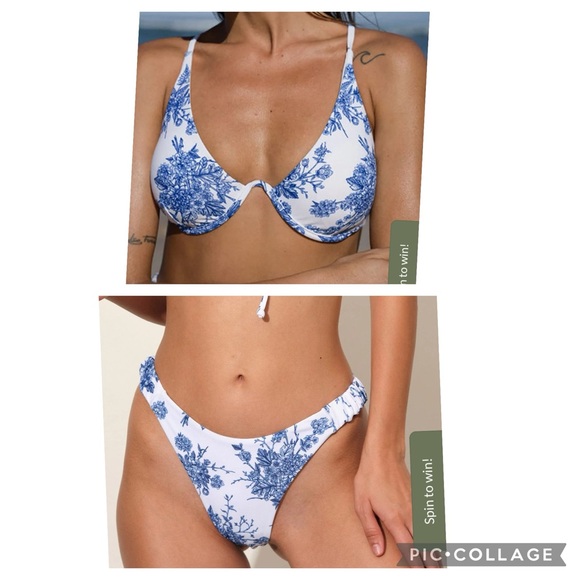 Berlook Other - NWT Berlook Swimsuit Biniki Set High Cut Floral Bottom/ Backless Underwire M